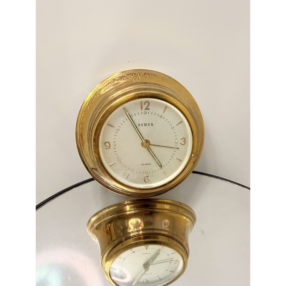 Vintage Semca Brass Desk Alarm Clock Wind Up Mechanical Germany Working